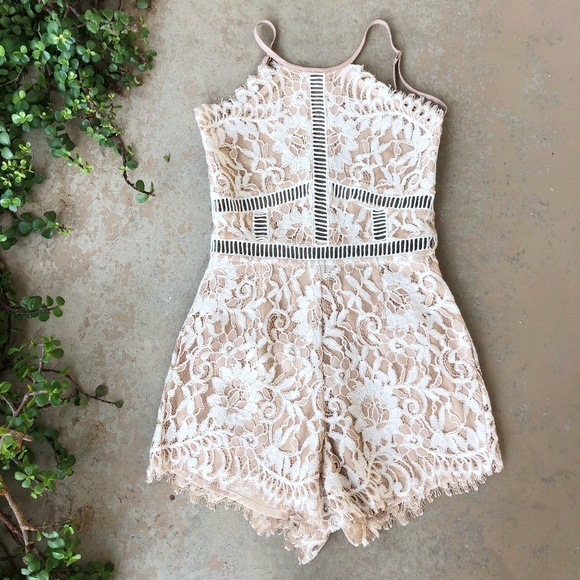 NBD Pants - NBD Alijah Revolve Nude White Lace Romper